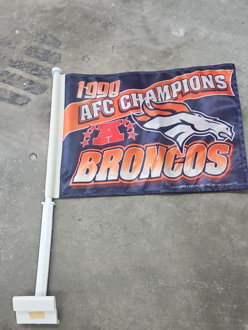 1998 AFC Champions Denver Broncos Car Flag - Orange & Navy 2 Sided